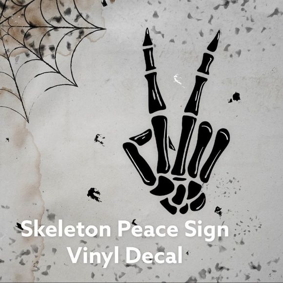 Skeleton Peace Sign Vinyl Decal • Car Decal • Tumbler Decal - Picture 2 of 3